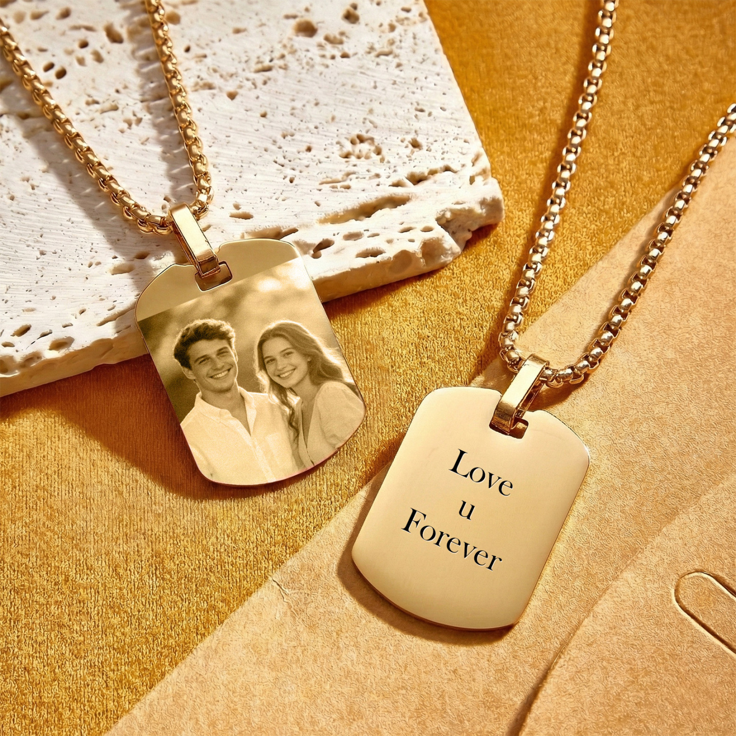 Custom Photo Tag Necklace Personalized Picture Pendant Memorial Jewelry Gift for Men Dad Boyfriend - aiprintlab