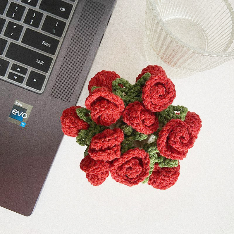 Mother's Love Gift Crochet Rose Bouquet Coaster Gift Box Transformable Flower Coasters, Creative Eco-Friendly Mother's Day Present - aiprintlab