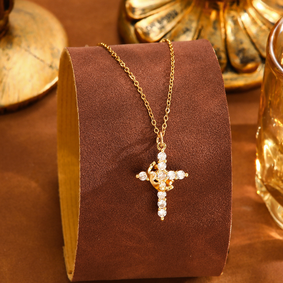 Sparkling Spin Cross Necklace Dazzling Rotatable Crown Cross Necklace De-Stress Necklace - aiprintlab