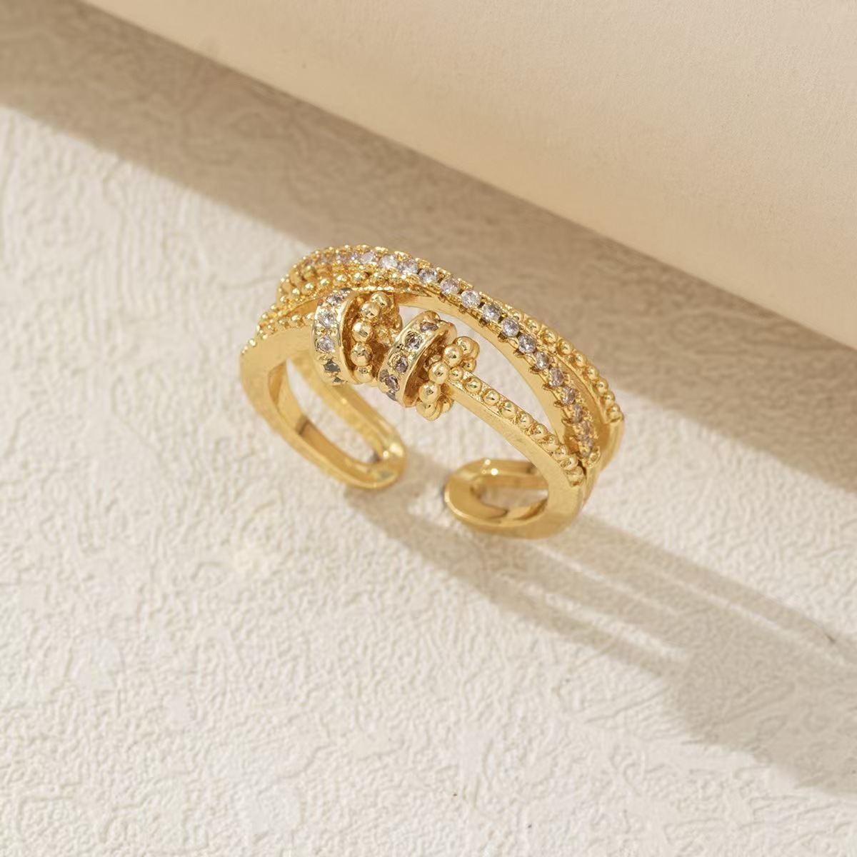 Stylish Fidget Anxiety Ring for Women Adjustable Spinner Ring with Zircon Accents for Stress Relief - aiprintlab