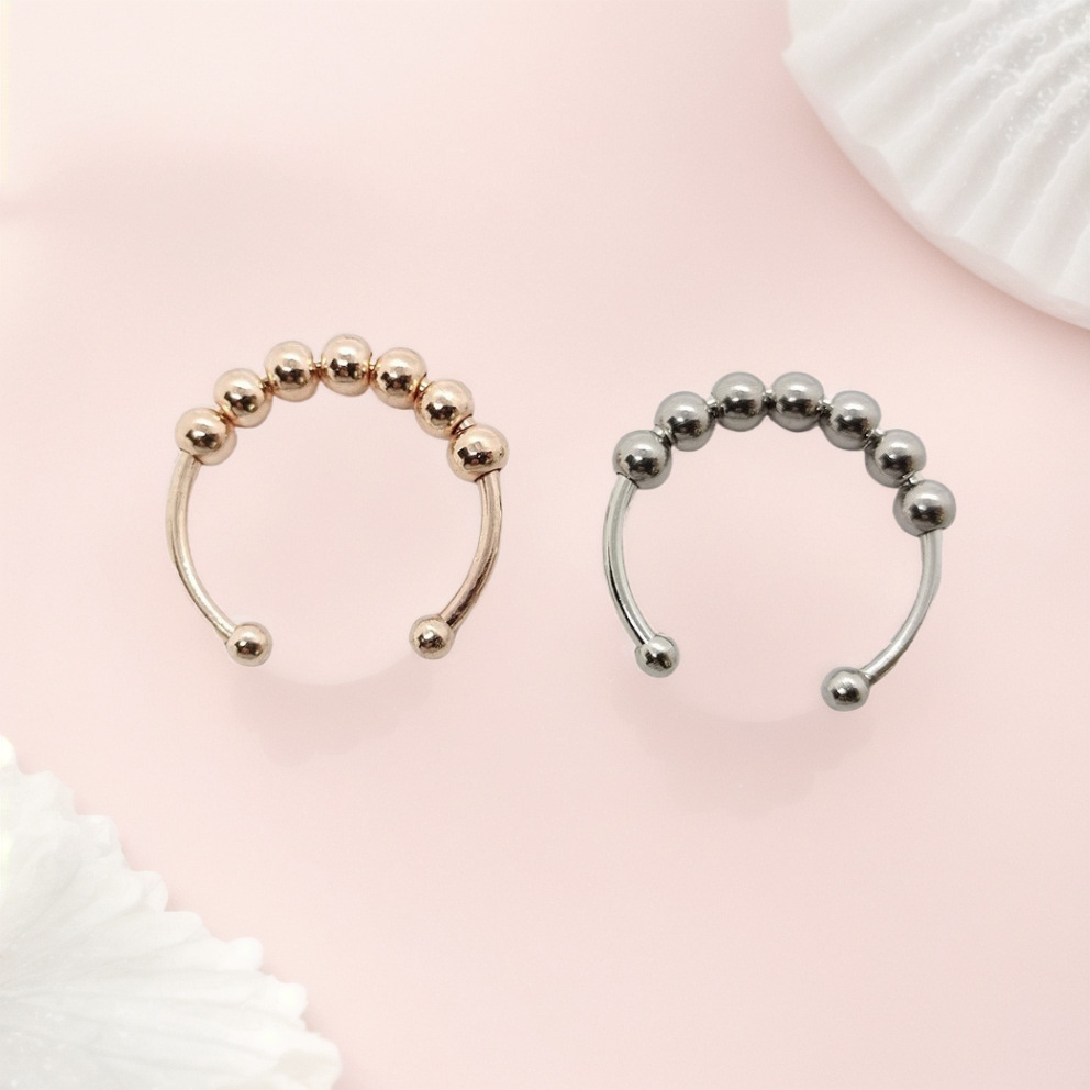 Stylish Fidget Ring Stainless Steel Beaded Anxiety Ring Worry Bead Fidget Ring Unisex Anti-Anxiety Ring - aiprintlab