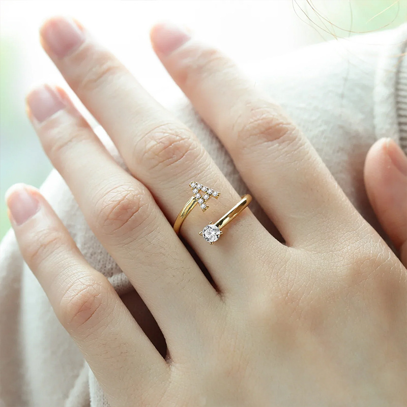 Dainty Initial Ring Adjustable Open Alphabet Letter Ring Cubic Zirconia Personalized Stackable Ring Gold/Silver Plated Women's Jewelry Gift - aiprintlab