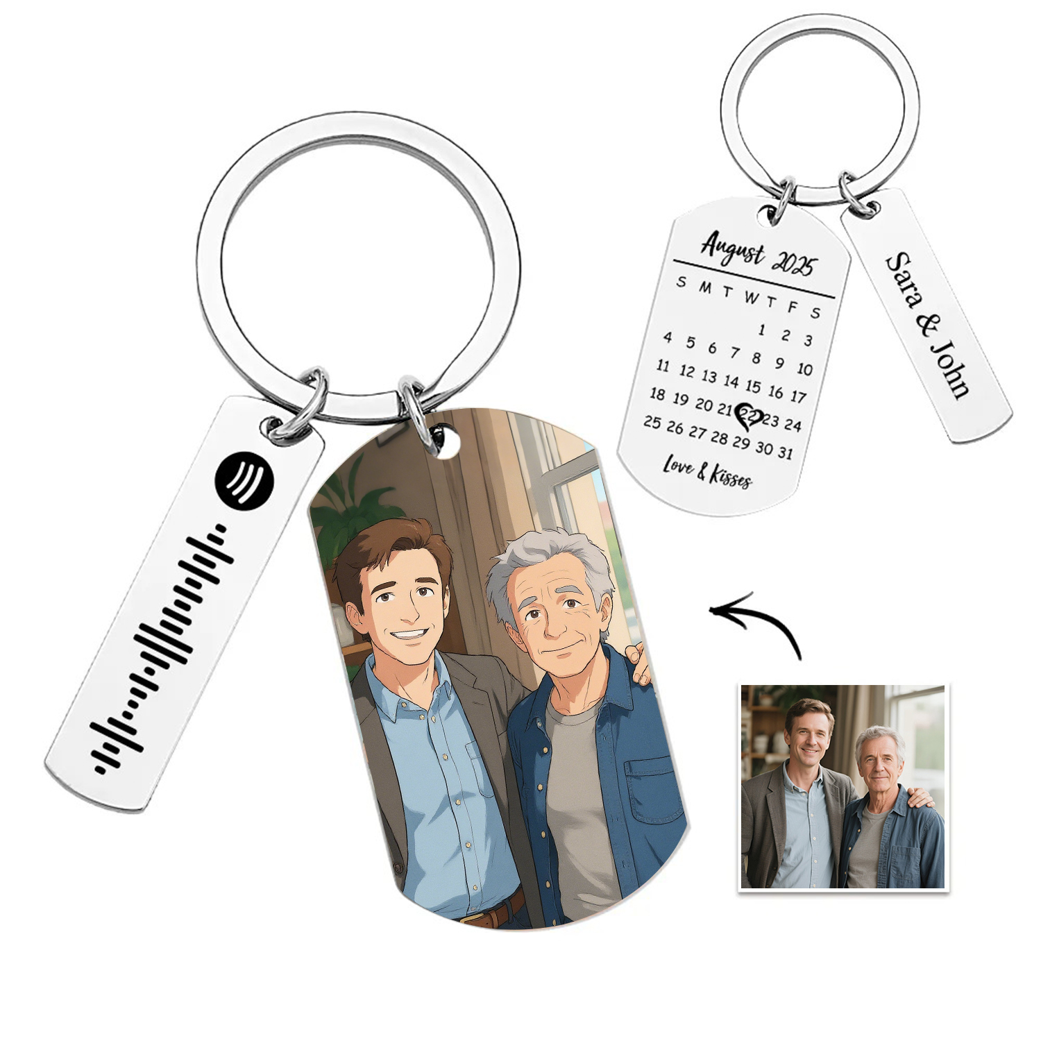 Personalized Spotify Calendar Keychain Gibli Style Custom Picture & Music Song Code Photo Keyring Best Gifts for Dad