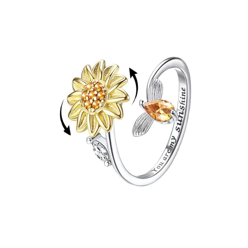 Sunflower Fidget Ring Custom Anxiety Relief Spinning Ring Personalized Message Band Spinner Ring Gift for Her - aiprintlab