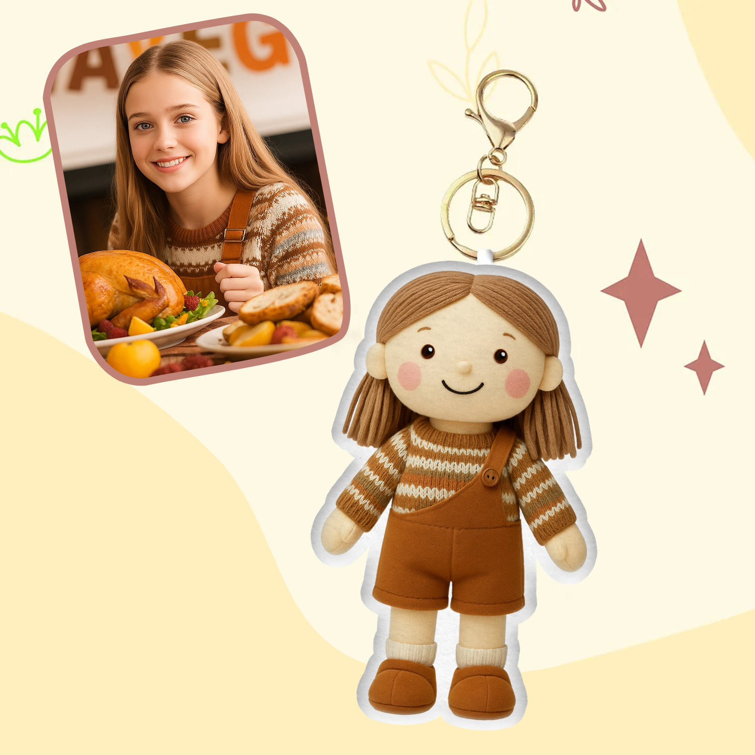 Personalized Photo Plush Doll Keychain Mini Me Plush Keychain Gifts for Thanksgiving