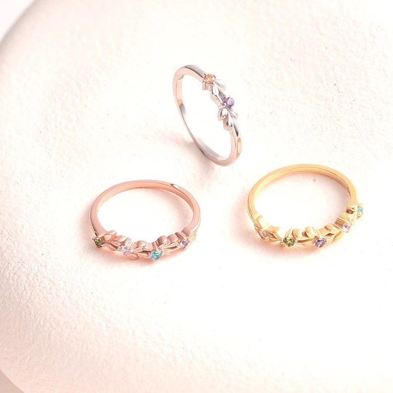 Personalized Mothers Ring With 1 To 5 Birthstones Custom Family Birthstone Ring Personalized Floral Engraved Mother's Day Gifts