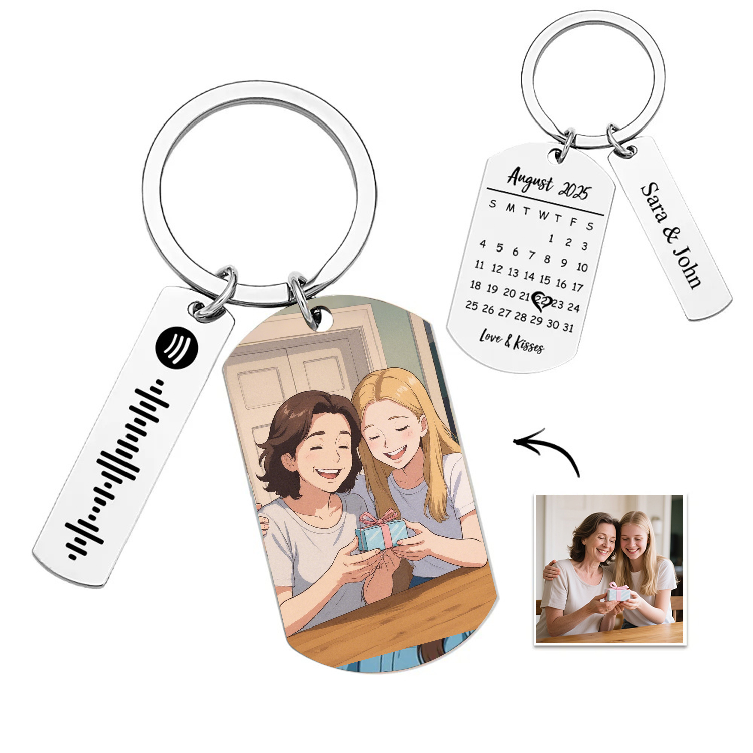 Personalized Spotify Calendar Keychain Gibli Style Custom Picture & Music Song Code Photo Keyring Best Gifts for Couple