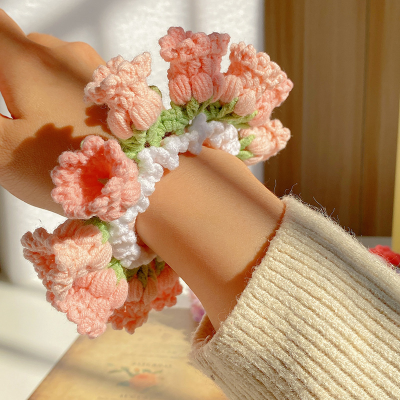Mother's Day Gifts Hand-Woven Lily Of The Valley Wool Large Intestine Hair Ring High Elastic Ponytail Hair Ring - aiprintlab