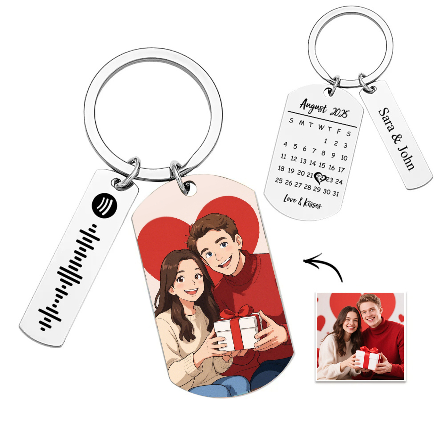 Personalized Spotify Calendar Keychain Gibli Style Custom Picture & Music Song Code Photo Keyring Best Gifts for Couple