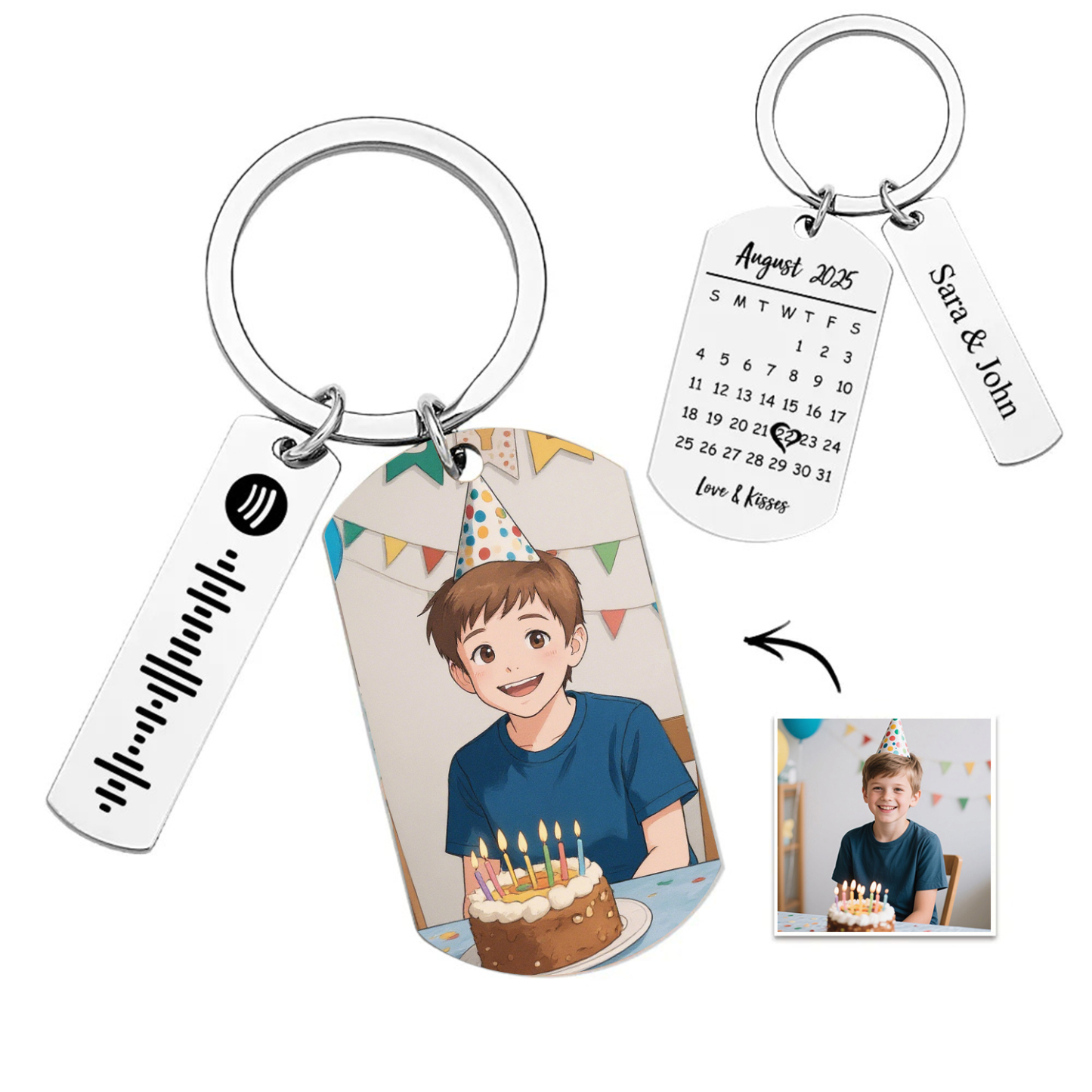 Personalized Spotify Calendar Keychain Gibli Style Custom Picture & Music Song Code Photo Keyring Best Gifts for Birthday