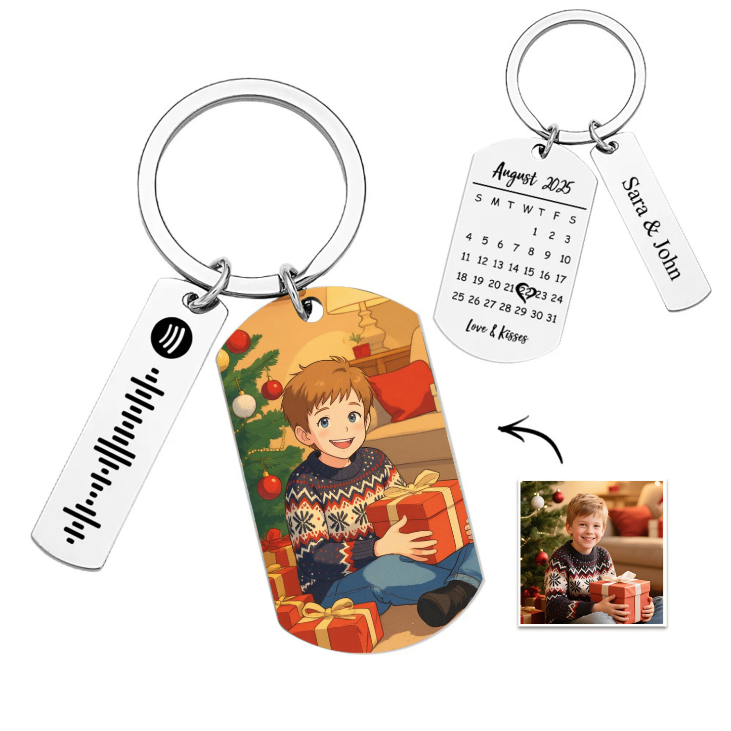 Personalized Spotify Calendar Keychain Gibli Style Custom Picture & Music Song Code Photo Keyring Best Gifts for Christmas