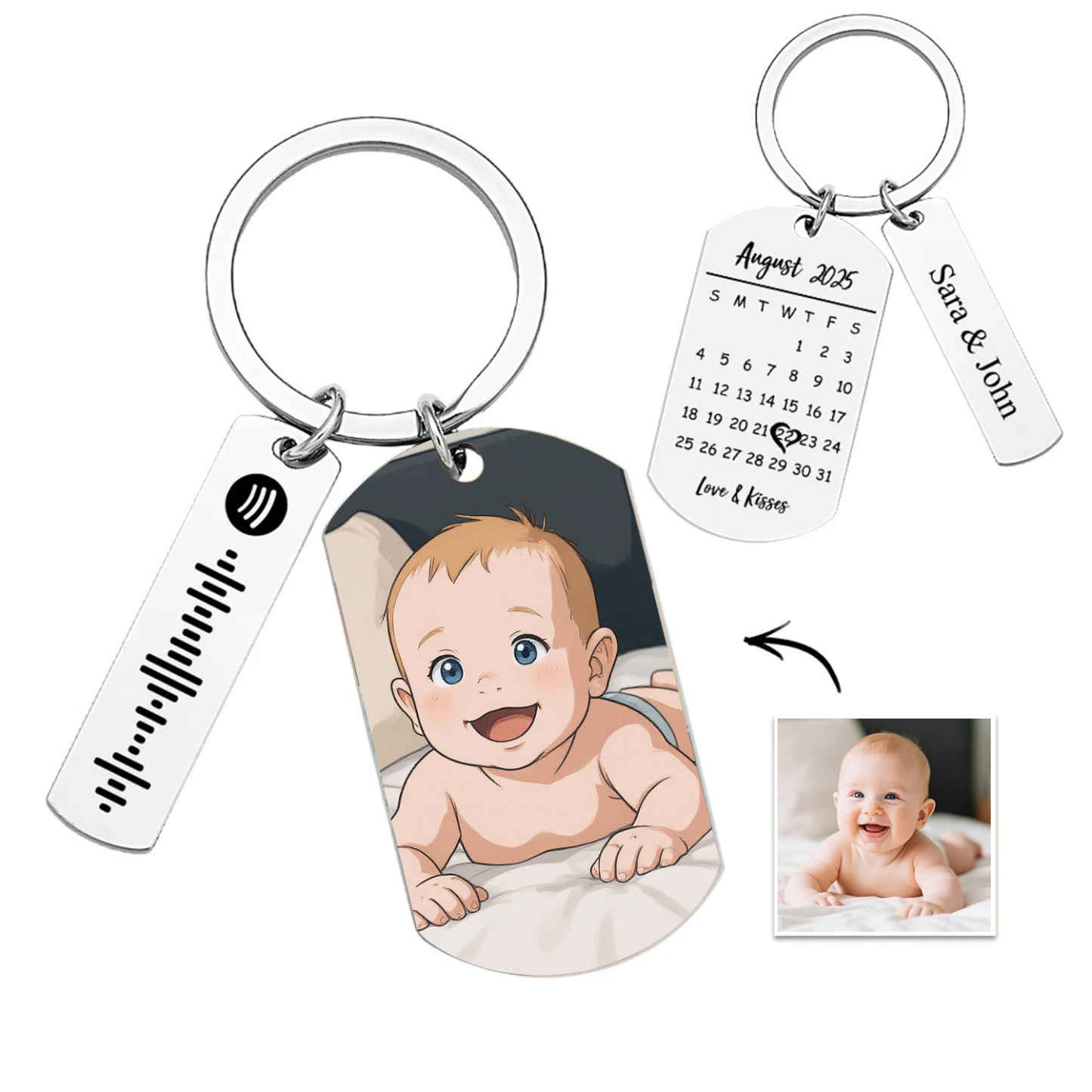 Personalized Spotify Calendar Keychain Gibli Style Custom Picture & Music Song Code Photo Keyring Best Gifts for Birthday