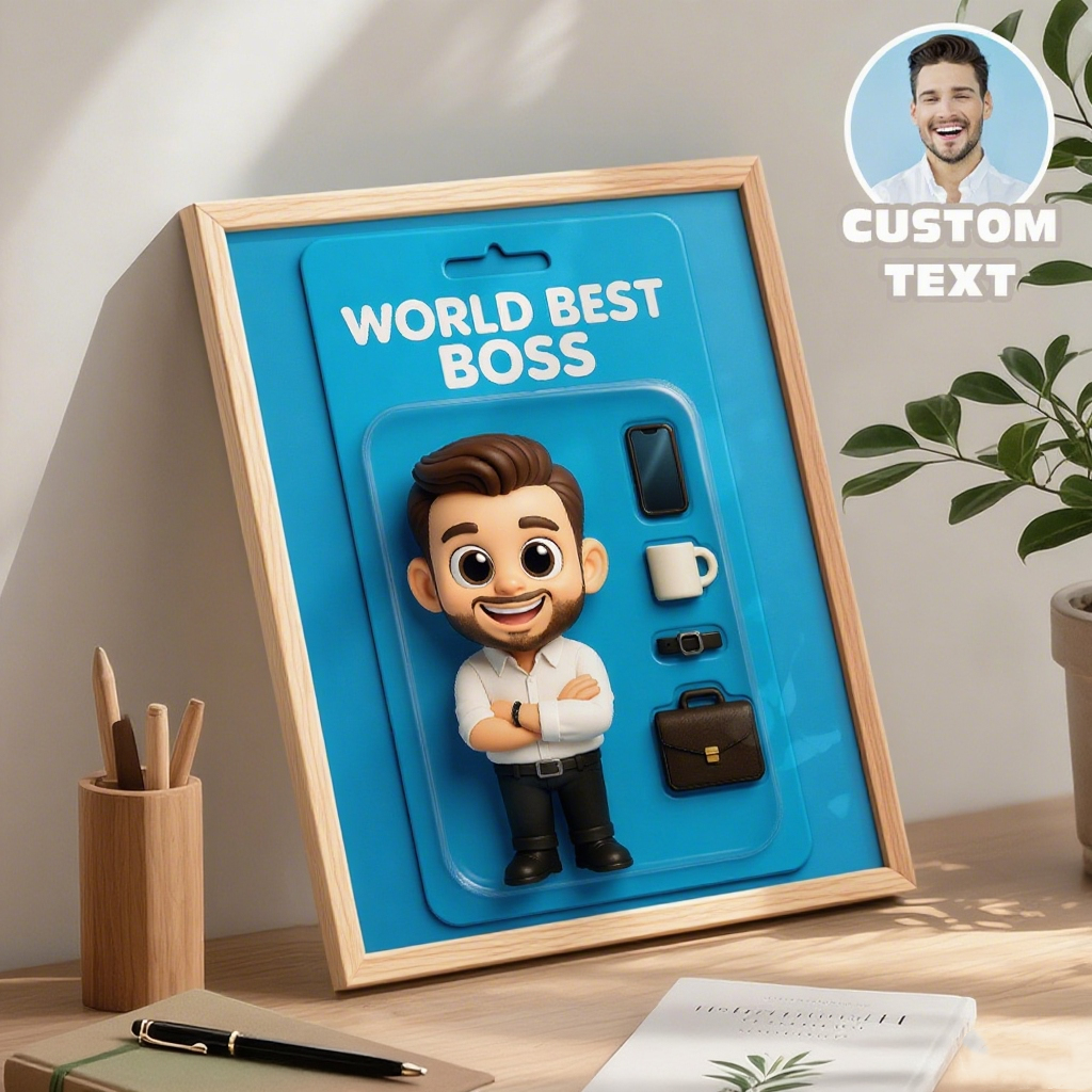 Boss Day Gifts Custom Photo Frame with Text Toy Box Art Frame for Best Boss Personazlied Action Figure Frame