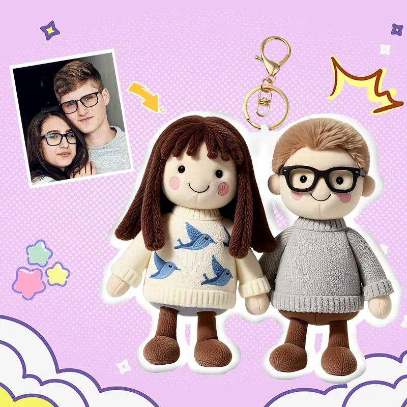 Personalized Photo Plush Doll Keychain Mini Me Plush Keychain Mom and Son