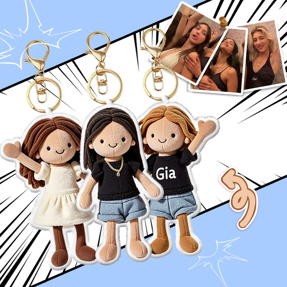 Personalized Photo Plush Doll Keychain Mini Me Plush Keychain Mom and Son