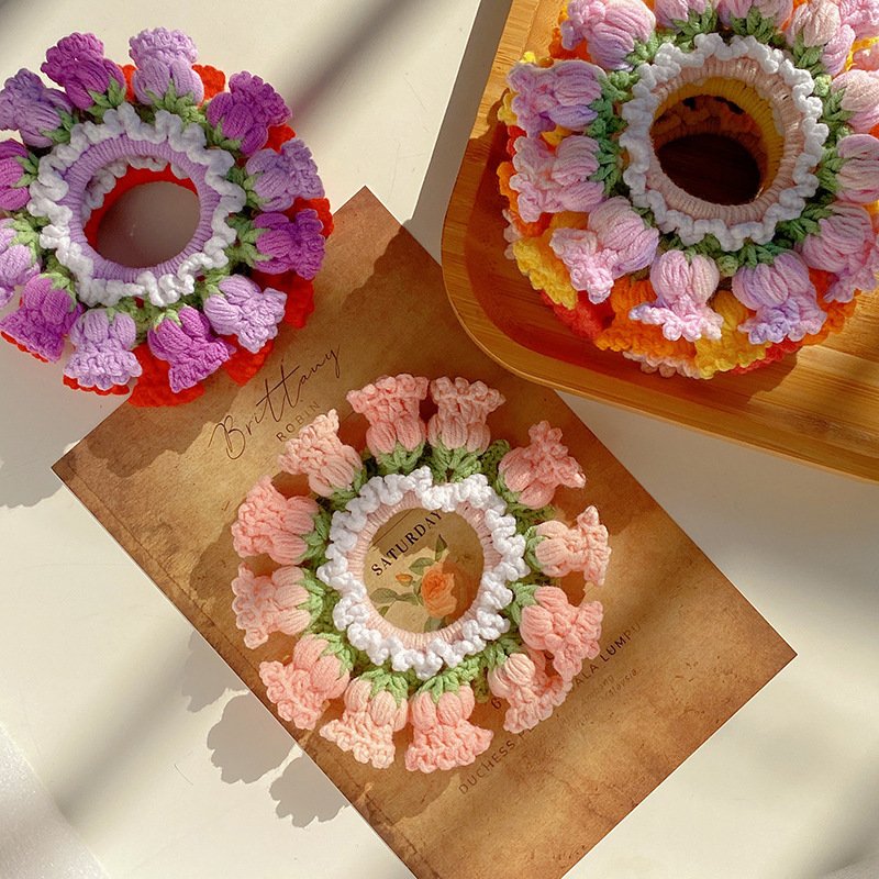 Mother's Day Gifts Hand-Woven Lily Of The Valley Wool Large Intestine Hair Ring High Elastic Ponytail Hair Ring - aiprintlab