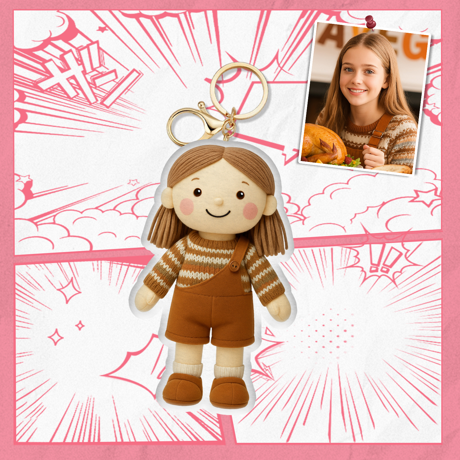 Personalized Photo Plush Doll Keychain Mini Me Plush Keychain Gifts for Thanksgiving