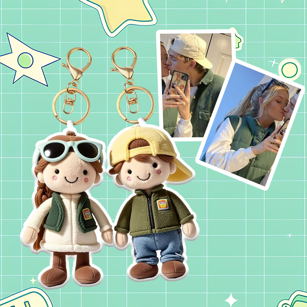 Personalized Photo Plush Doll Keychain Mini Me Plush Keychain Mom and Son