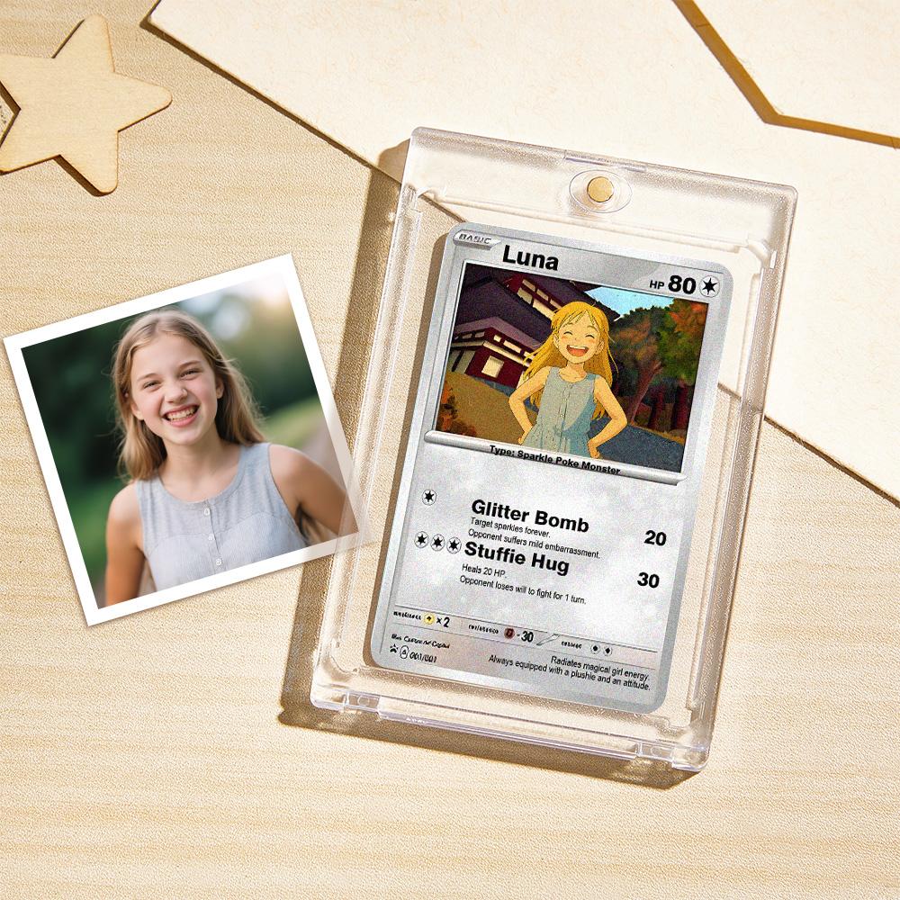 Custom POKE Girl Card from Photo - Cute Personalized Cartoon Portrait - Fun Gift for Kids - aiprintlab