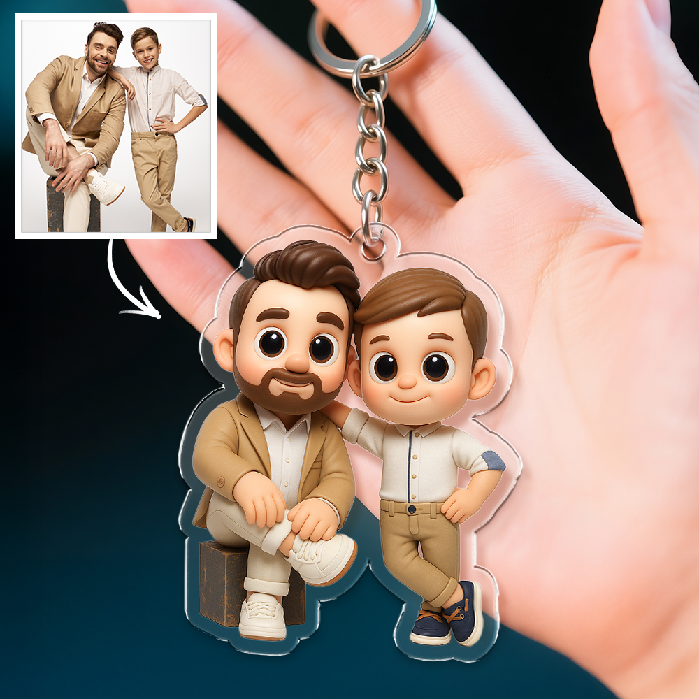 Custom Father’s Day Gift Personalized Acrylic Cartoon Keychain Photo Bag Charm Unique Keepsake Gift For Dad Birthday Gift From Family