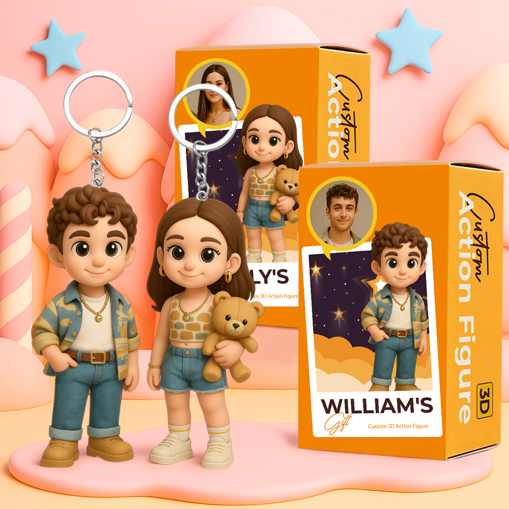 Custom 3D Cartoon Character Keychain Personalized Mini Figure Unique Gift for Couples and Friends - aiprintlab