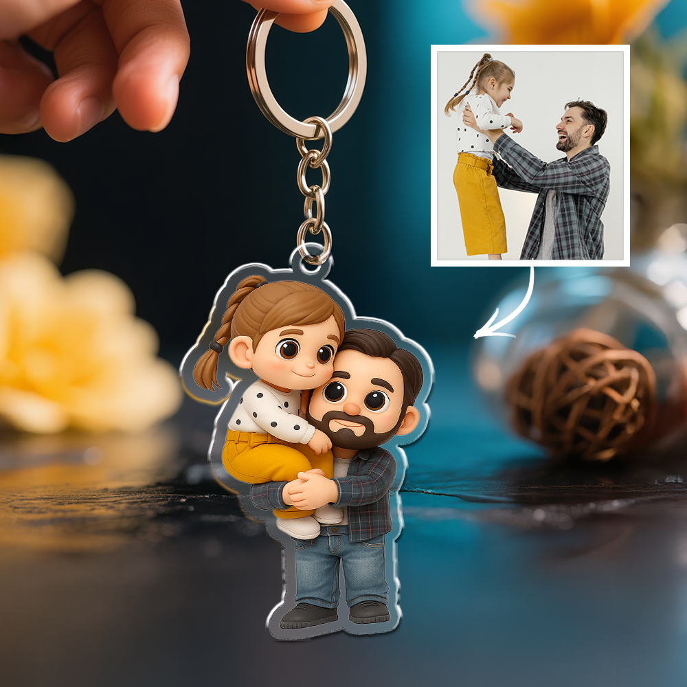 Custom Father’s Day Gift Personalized Acrylic Cartoon Keychain Photo Bag Charm Unique Keepsake Gift For Dad Birthday Gift From Family