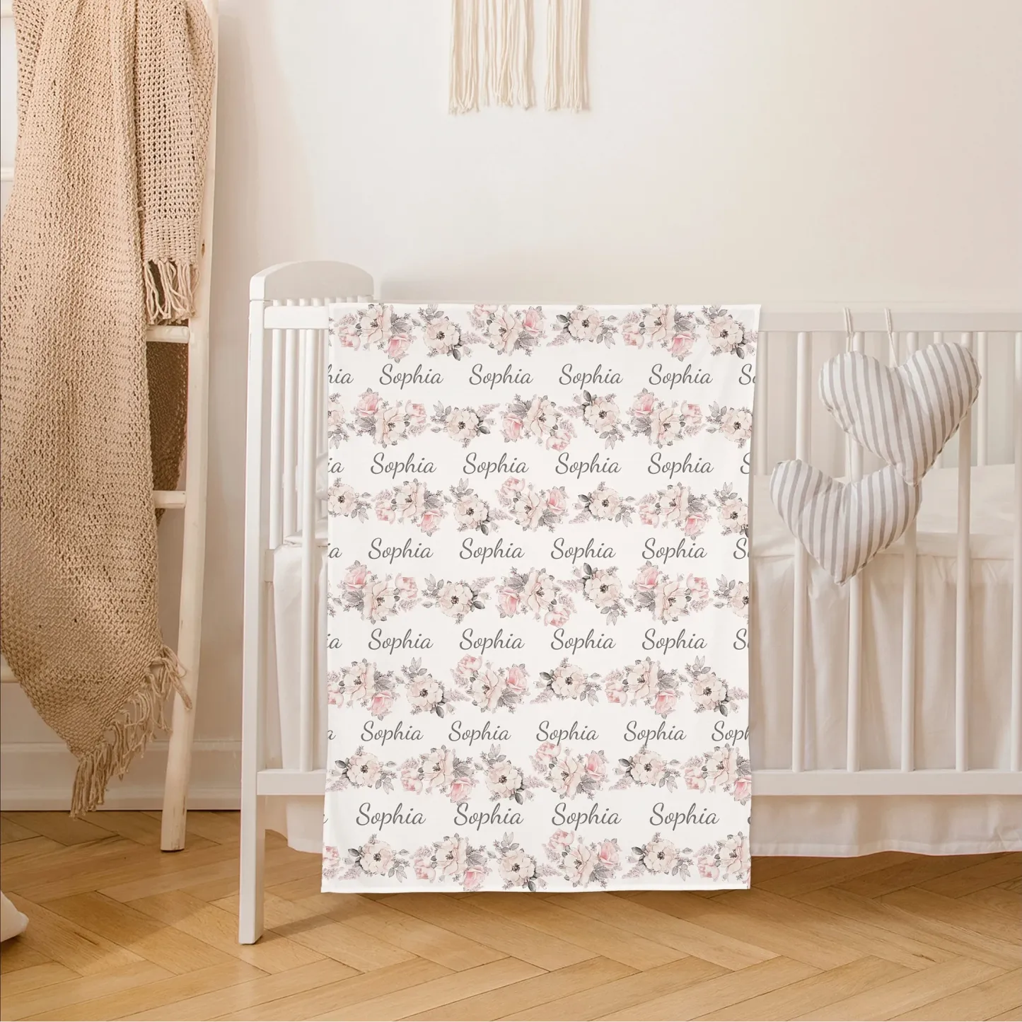 Personalized Name Floral Swaddle Custom Name Baby Blanket Newborn Coming Home Gift for Baby Girl