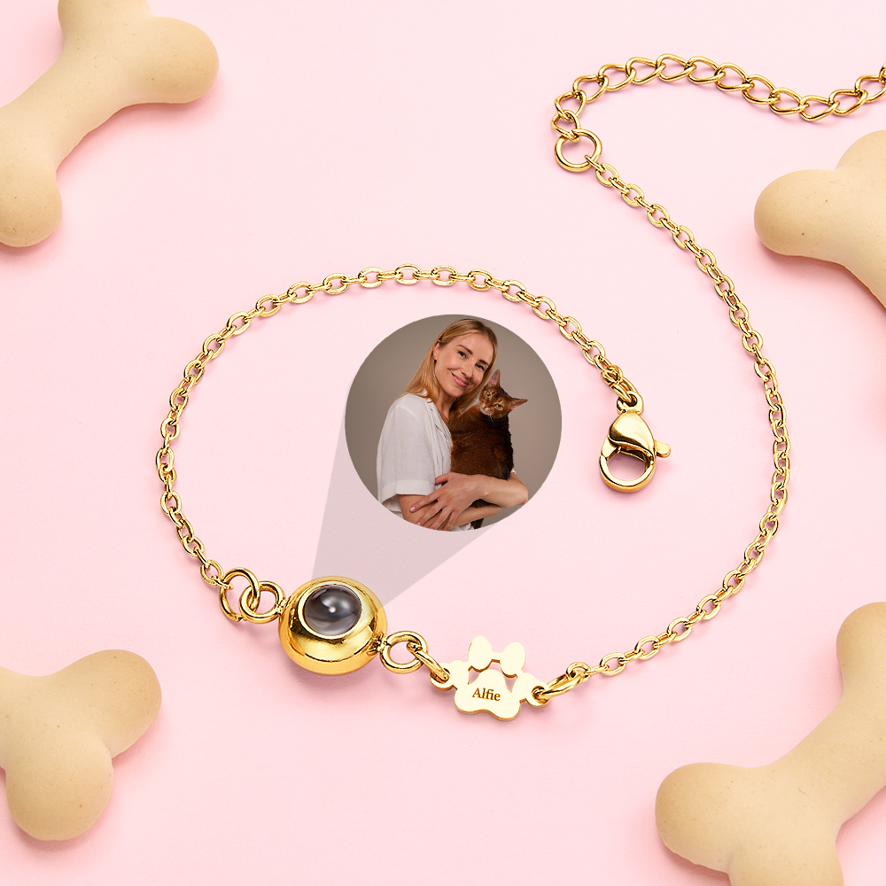 Pet Name Bracelet with Photo, Personalized Pet Projection Bracelet for Women, Pet Lover Gift - aiprintlab