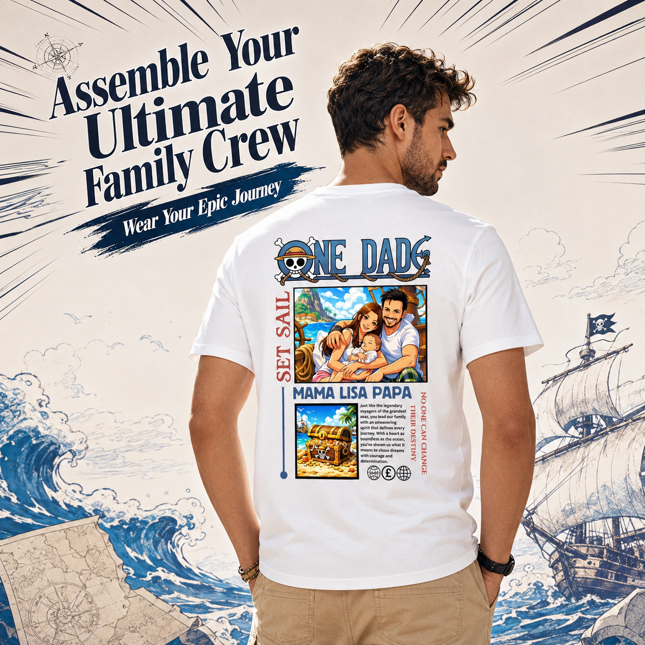 Personalized Family Photo Pirate Tee Custom Photo Anime T-Shirt Father's Day Gifts for Dad - aiprintlab