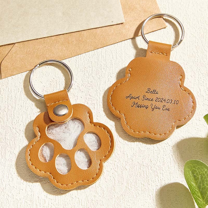 Personalized Leather Pet Hair Memorial Keychain Custom Pet Fur Keepsake Pet Loss Gift Dog Cat Remembrance Keyring - aiprintlab