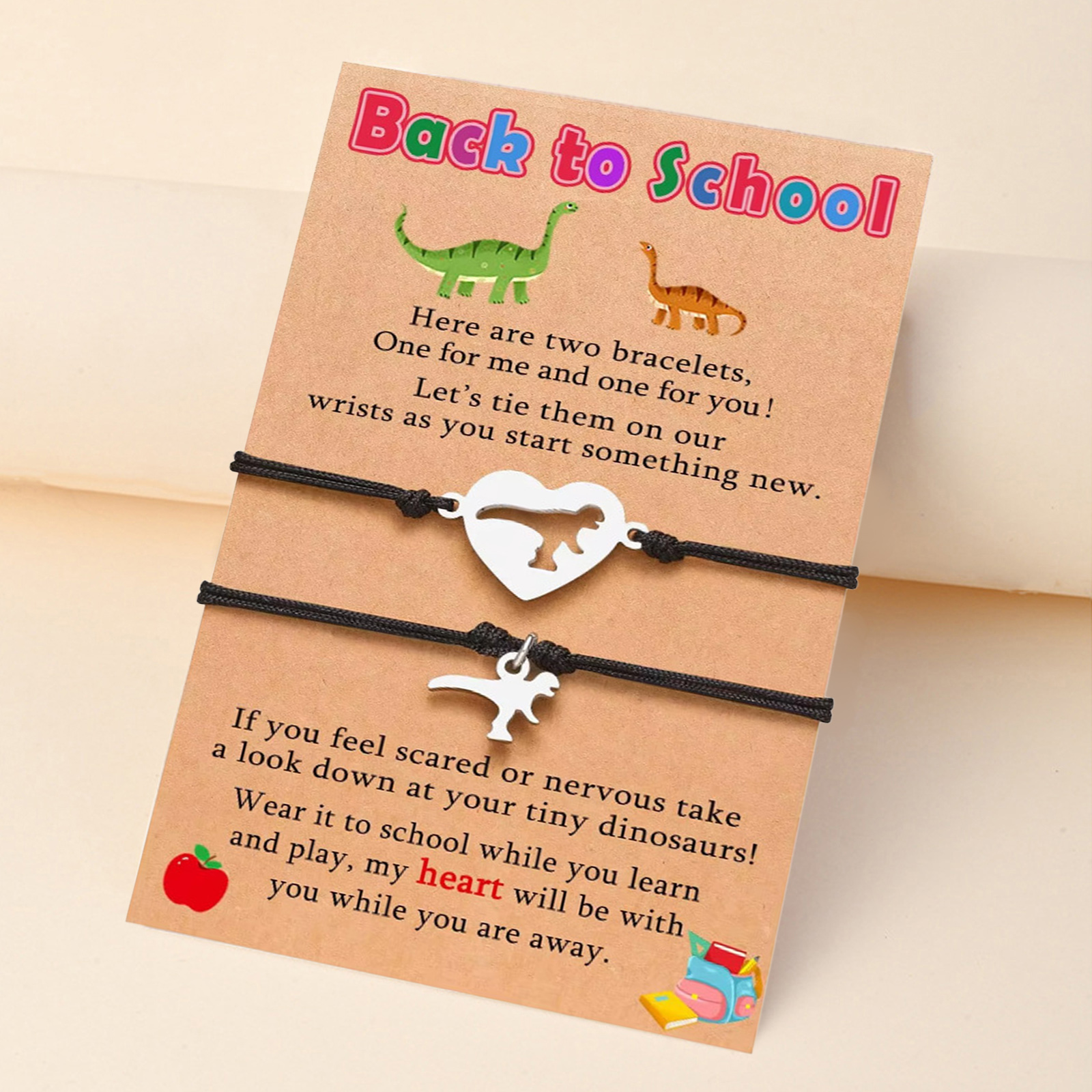 Mommy and Me Dinosaur "Back to School" Bracelets Matching Parent & Child Separation Anxiety Gift Adjustable - aiprintlab