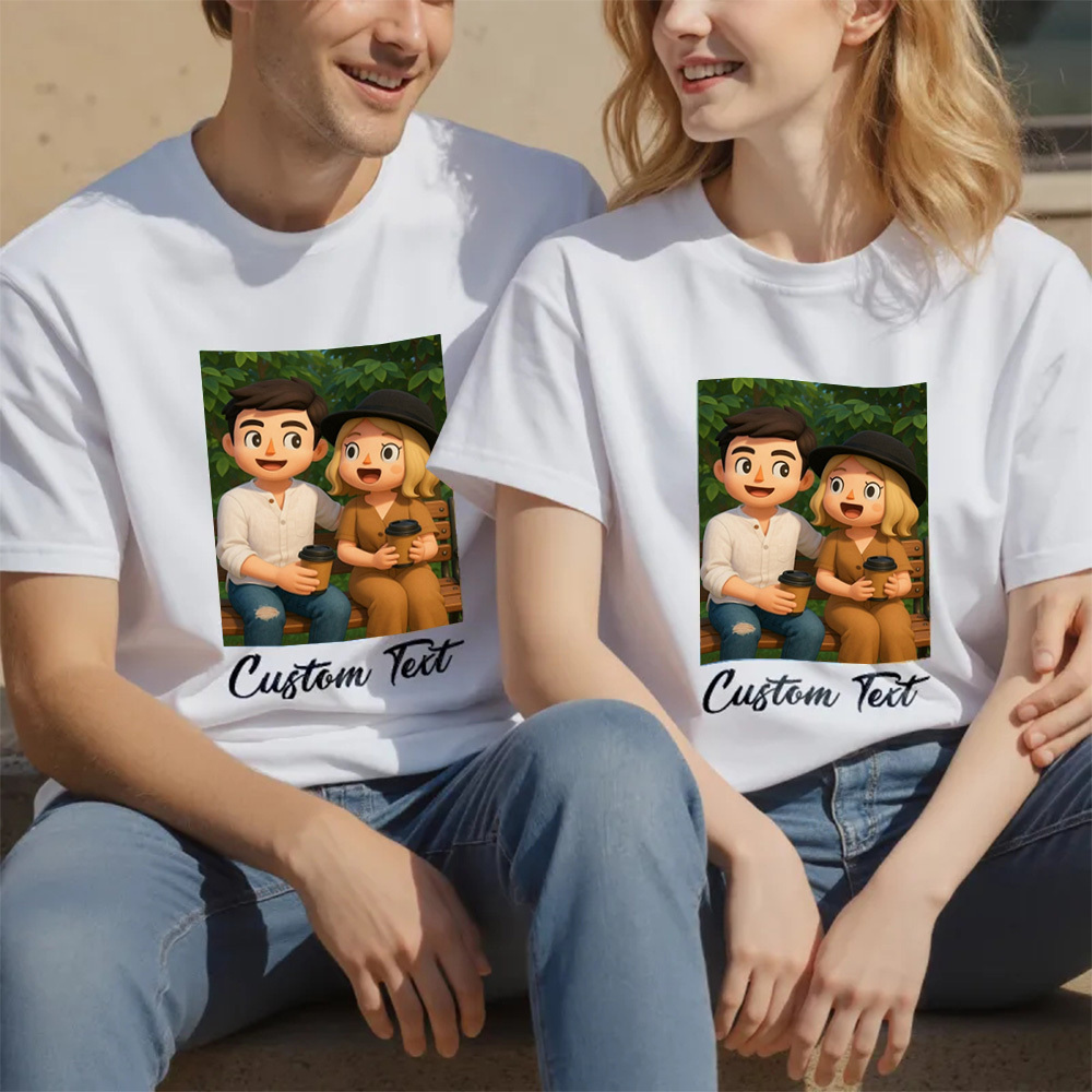 Custom Cartoon Style Photo T-Shirt Personalized Anime Portrait Tshirt with Custom Text 3D Cartoon Style