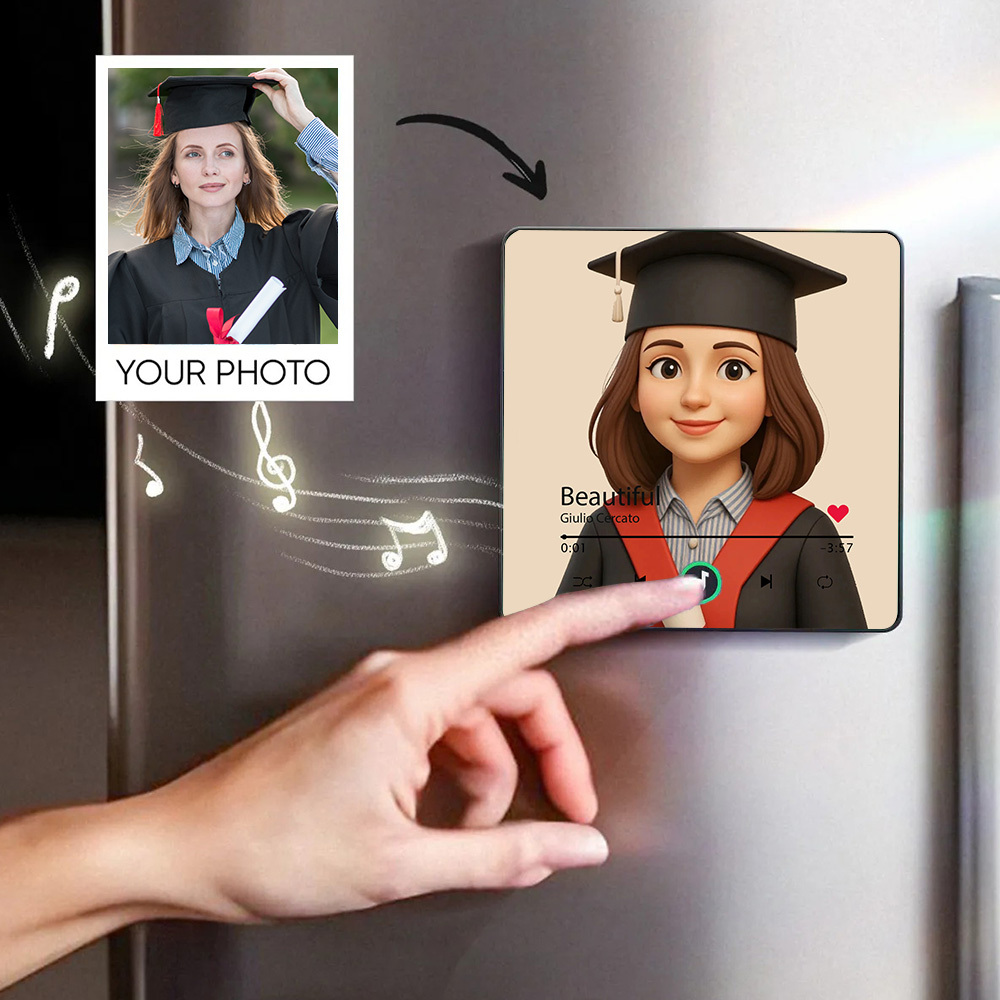 Customized music refrigerator magnet personalized 3D cartoon character style photo frame album refrigerator magnet can play music upgraded version color Graduation Gift