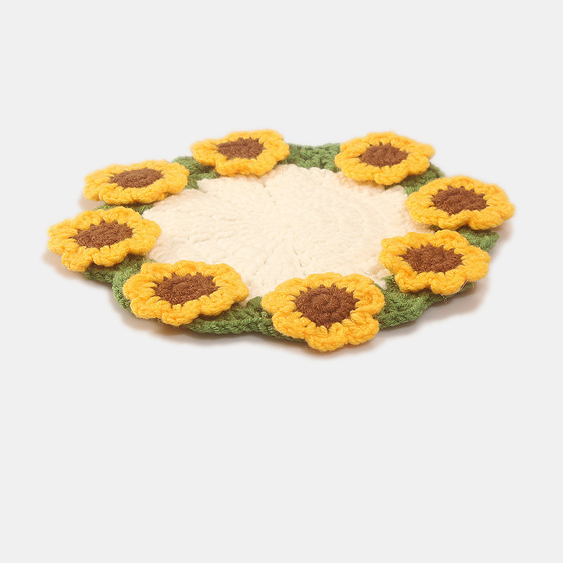 Handmade Crochet Sunflower Coaster Set 2-in-1 Crochet Sunflower Coaster and Bouquet Decorative Gift Practical and Fun Sunflower Coaster Set Multi-Use Home Accessory - aiprintlab