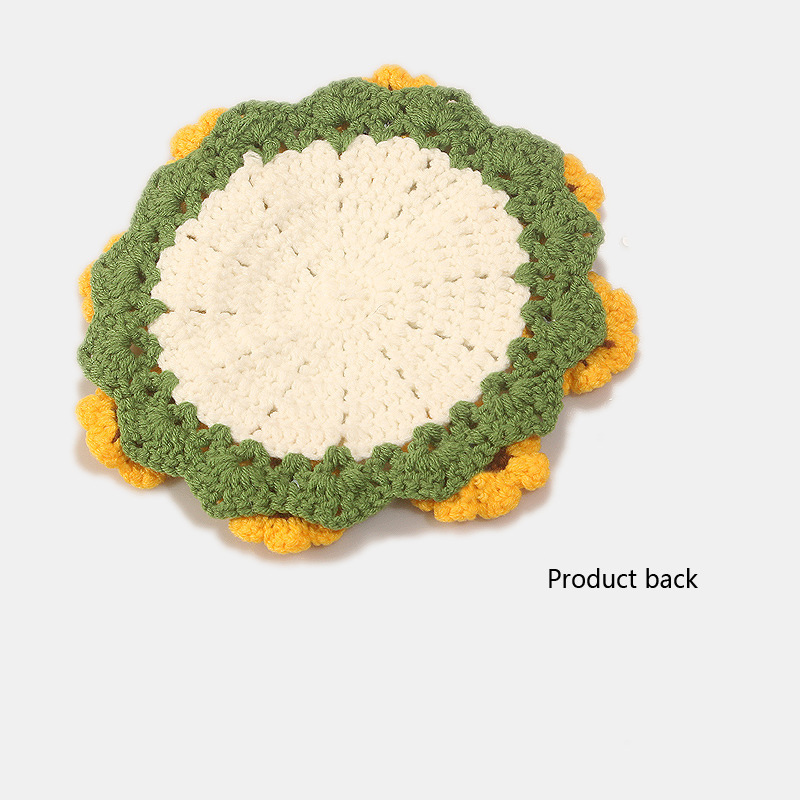 Handmade Crochet Sunflower Coaster Set 2-in-1 Crochet Sunflower Coaster and Bouquet Decorative Gift Practical and Fun Sunflower Coaster Set Multi-Use Home Accessory - aiprintlab