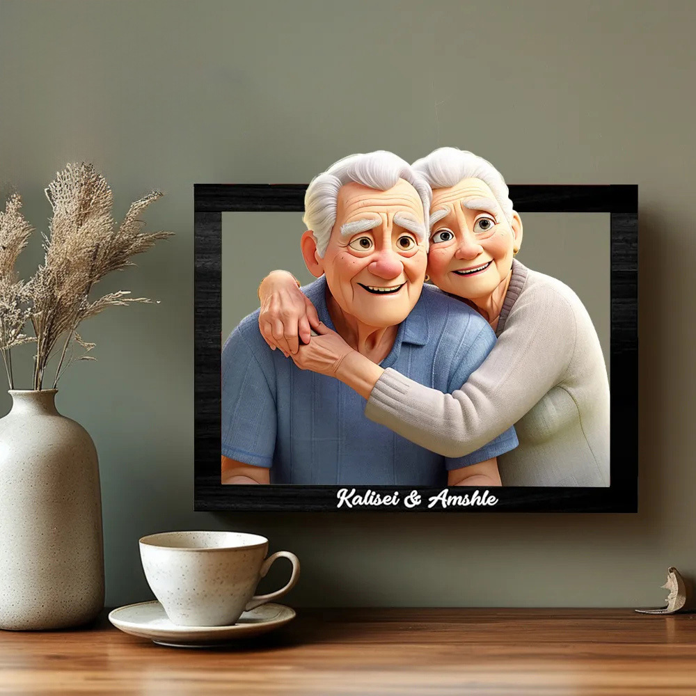 Custom Personalized Cartoon Style 3D Photo Wooden Frame Sign Custom Family Photo Cartoon Portrait Gift