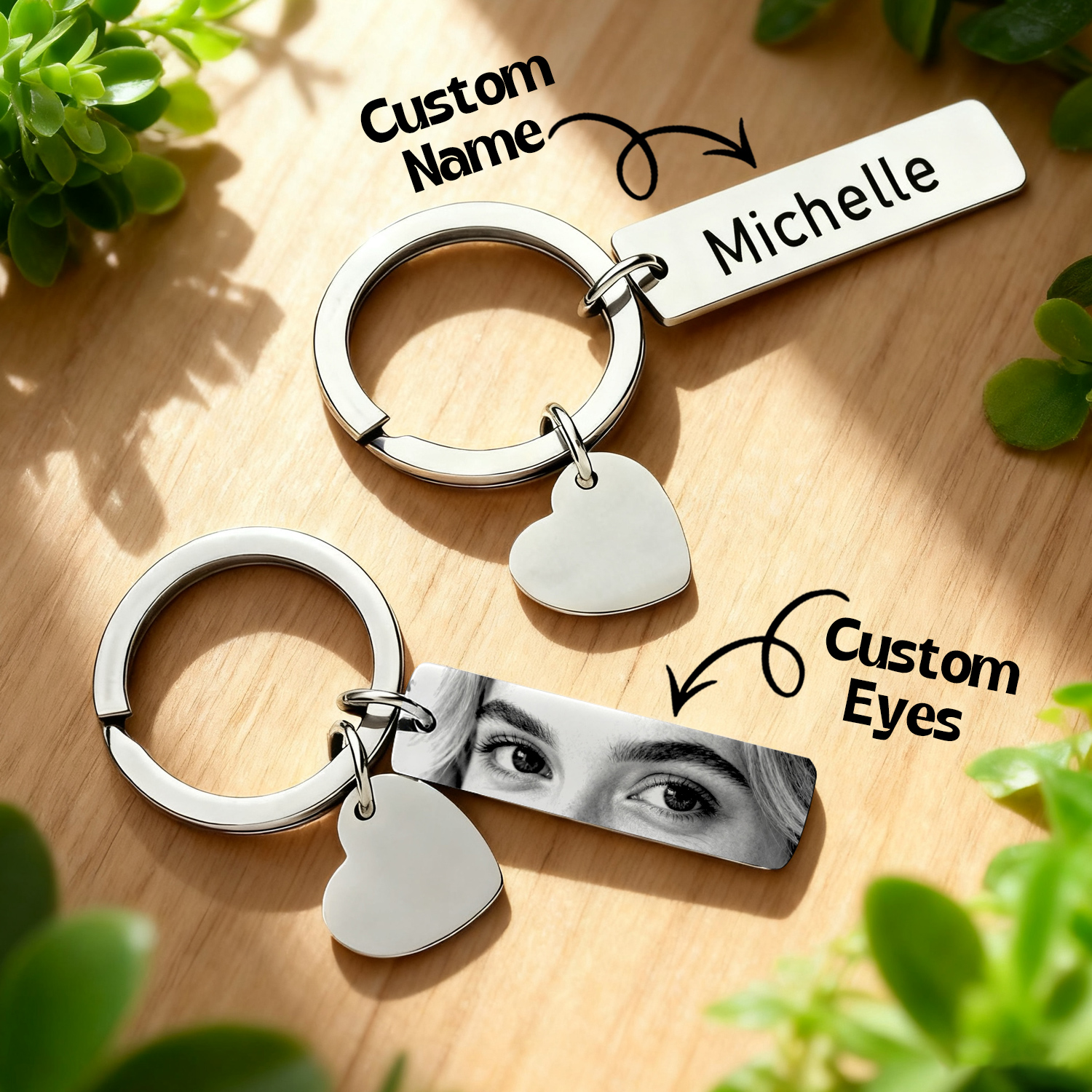 Eye Keychain With Heart-Shaped Pendant Engraved Keychain Photo Keychain Best Gift For Her - aiprintlab