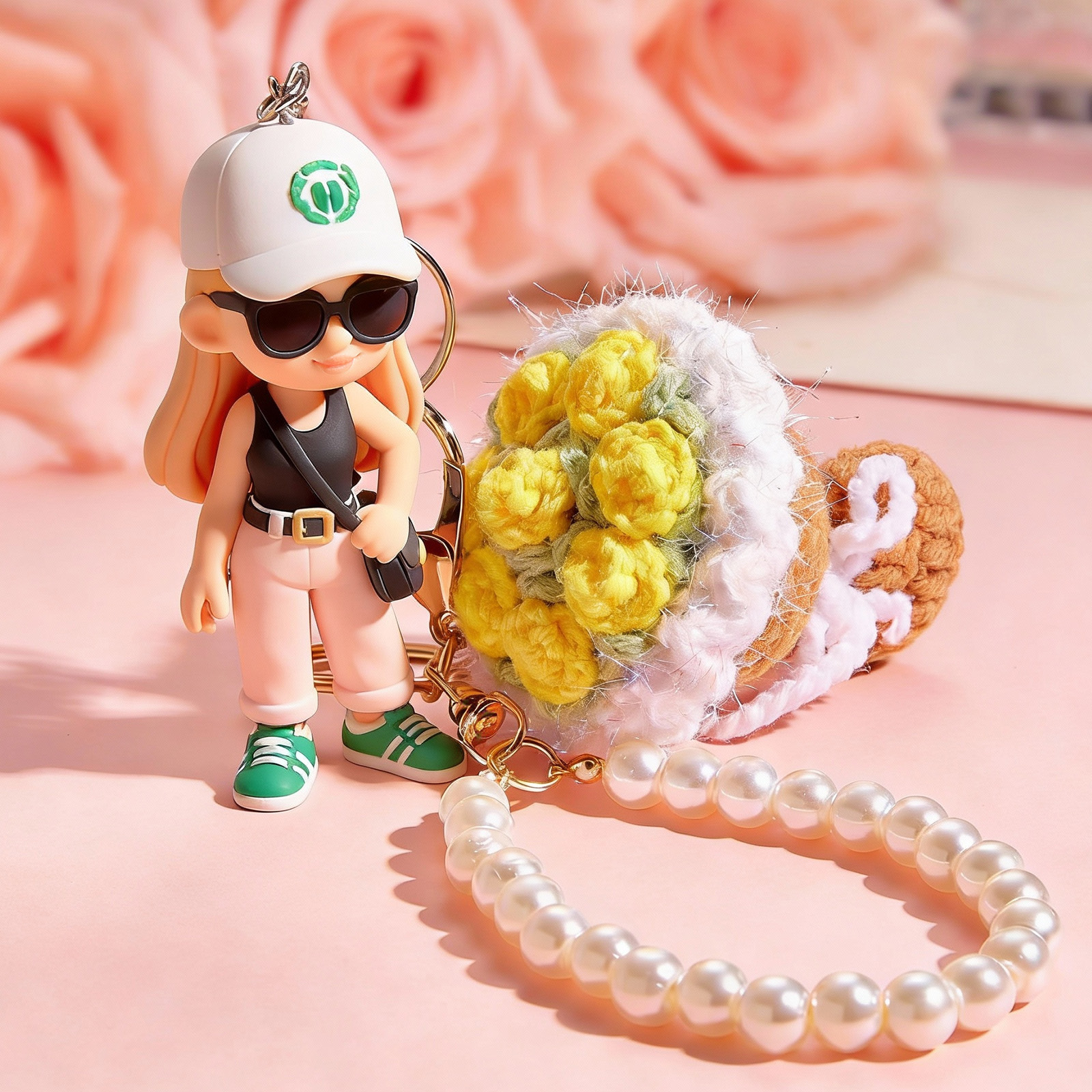 Custom 3D Figurine Keychain From Photo Knitted Bouquet Keyring Personalized Romantic Gift for Couples Valentines Day Anniversary - aiprintlab