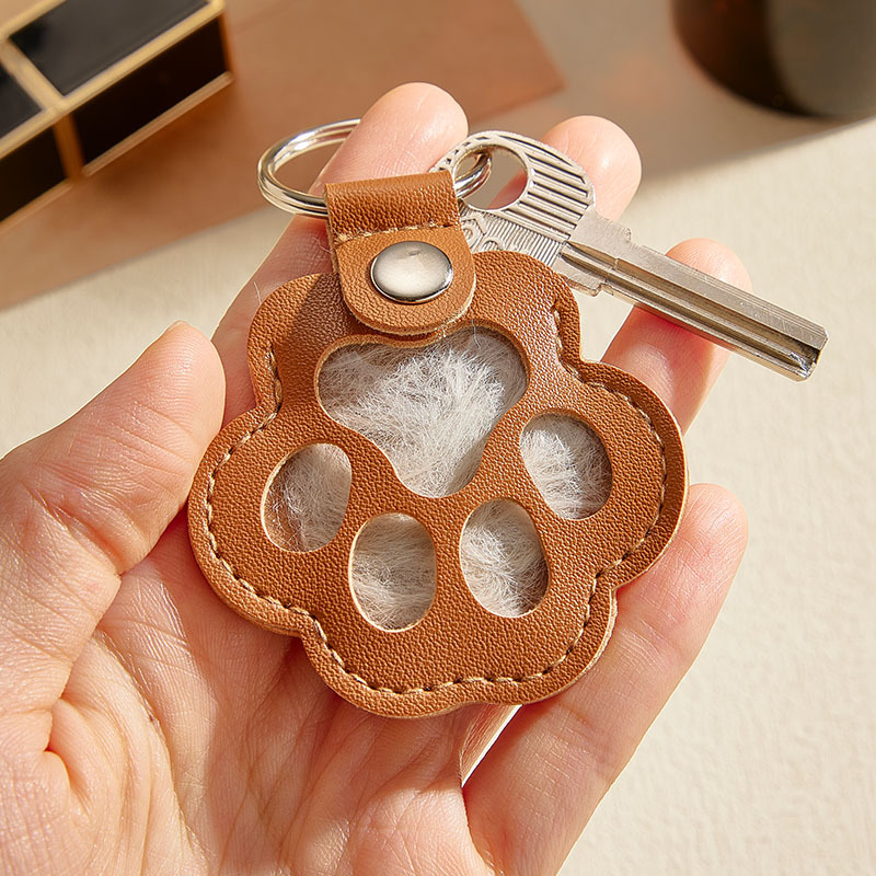 Personalized Leather Pet Hair Memorial Keychain Custom Pet Fur Keepsake Pet Loss Gift Dog Cat Remembrance Keyring - aiprintlab