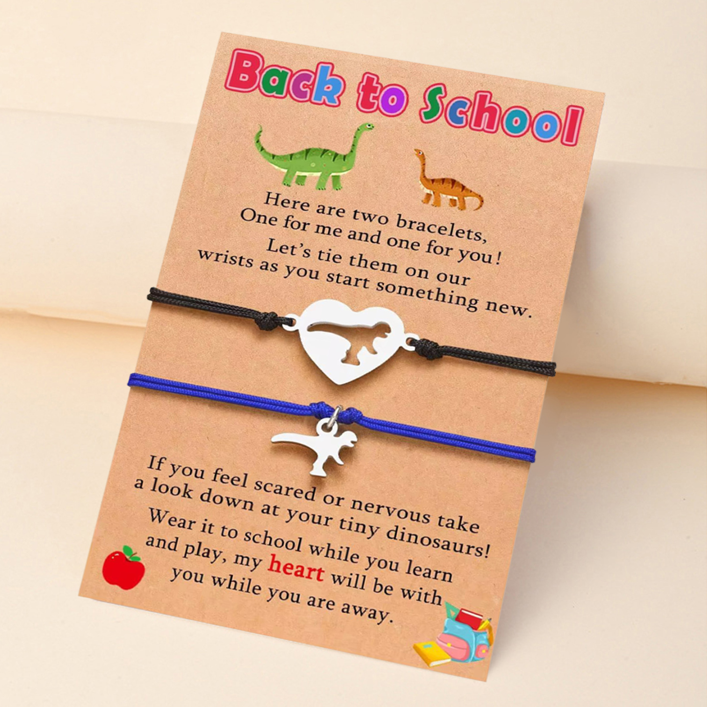 Mommy and Me Dinosaur "Back to School" Bracelets Matching Parent & Child Separation Anxiety Gift Adjustable - aiprintlab