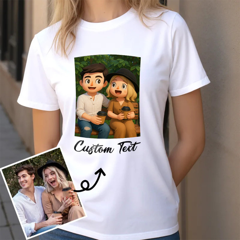 Custom Cartoon Style Photo T-Shirt Personalized Anime Portrait Tshirt with Custom Text 3D Cartoon Style