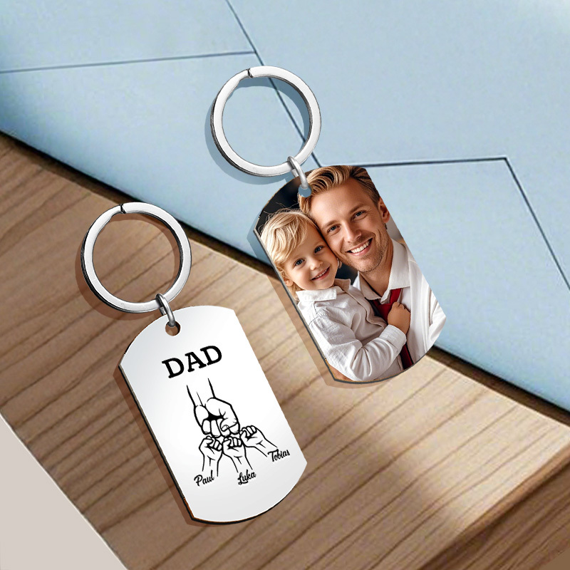 Father's Day Gifts Custom Photo & Family Fist Keychain Personalized Names Metal Keyring Gift for Dad - aiprintlab