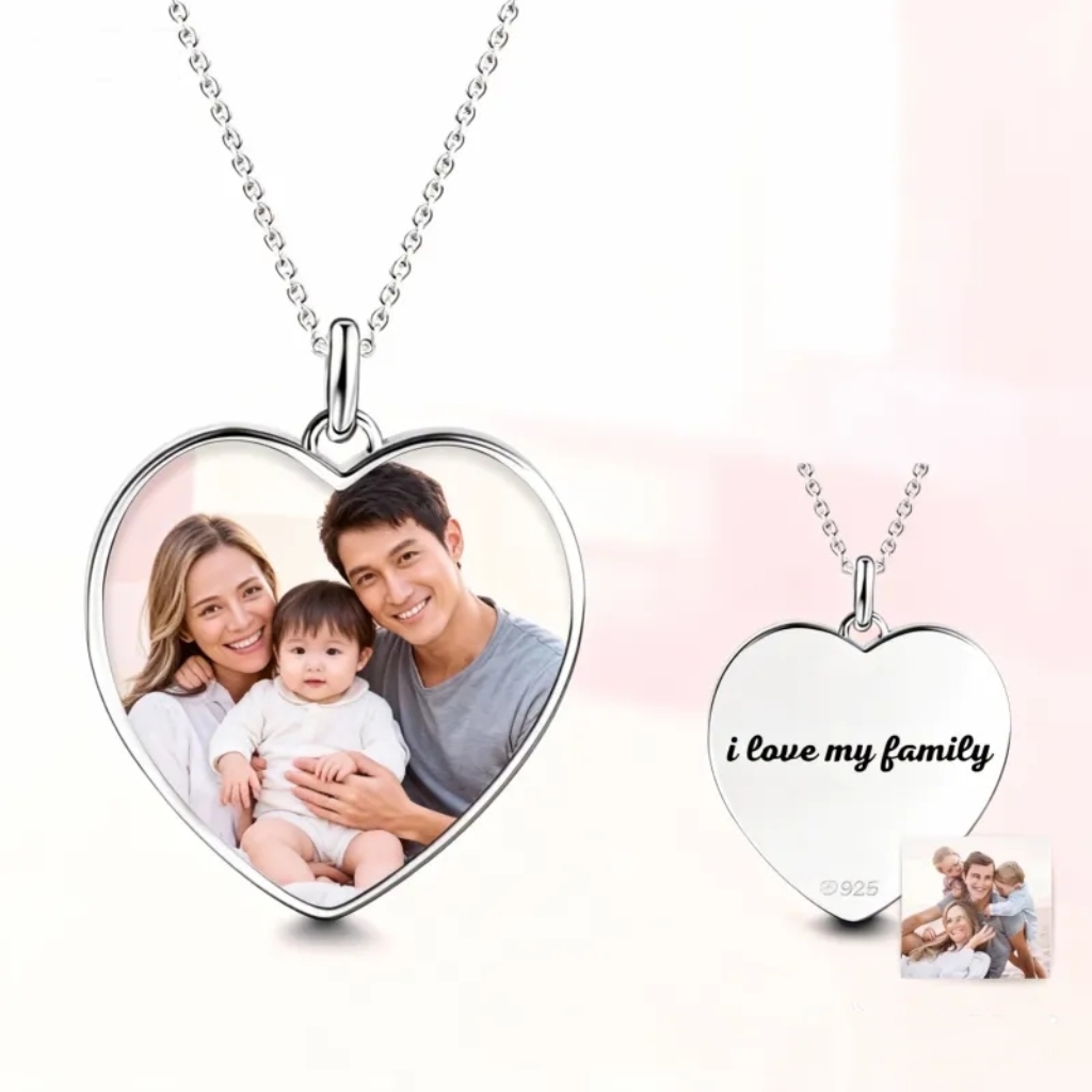 Custom Photo Inside Heart Pendant with Engraved Text – Personalized Love Keepsake Necklace Gifts For Family - aiprintlab