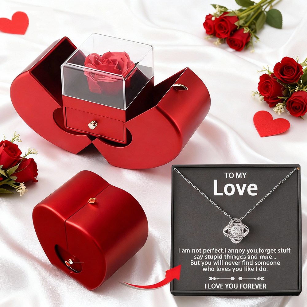 My Beloved Necklace with Red Eternity Rose in Gift Box – Romantic Jewelry Set - aiprintlab