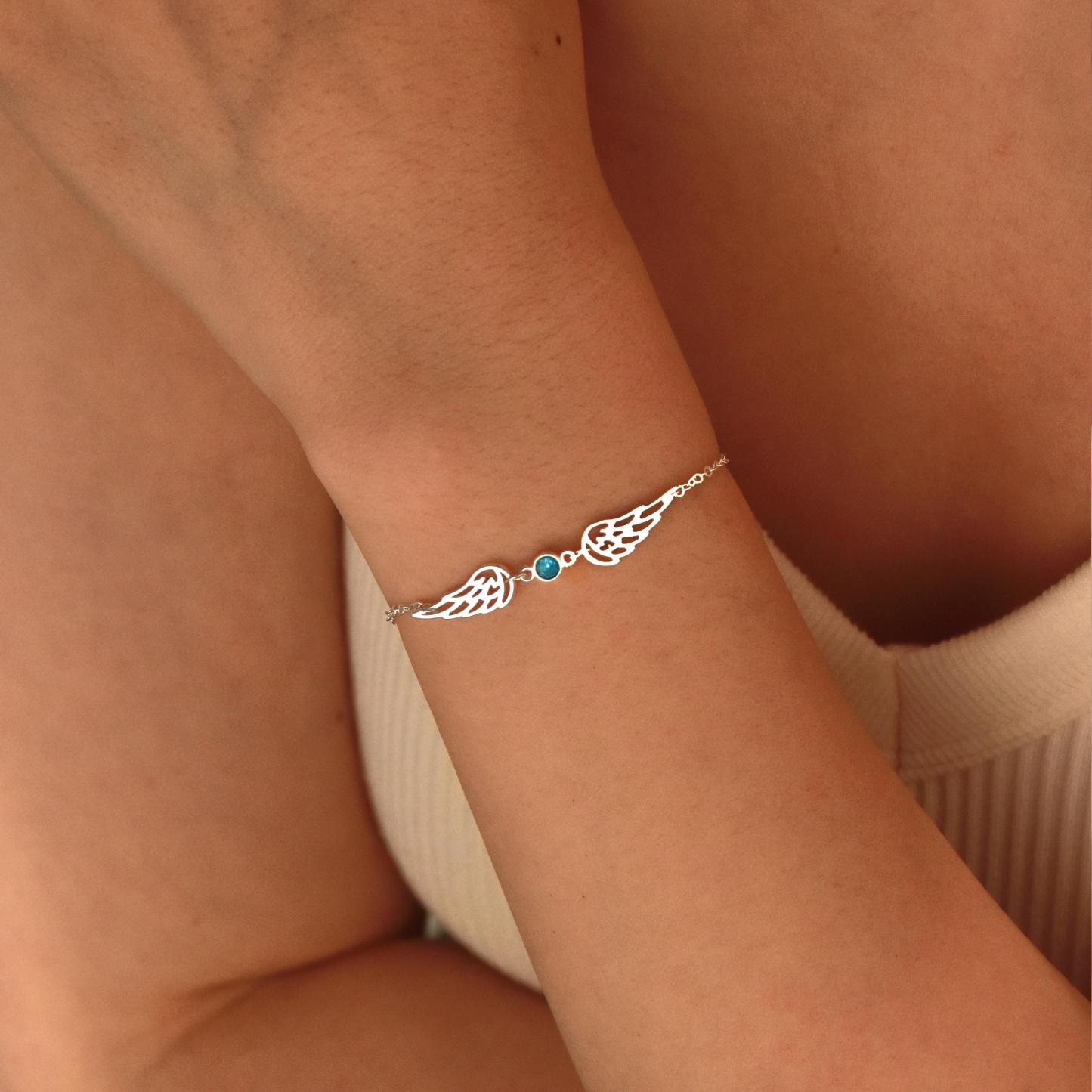 Personalized Birthstone Angel Wing Bracelet Custom Birth Month Gem Adjustable Wing Bracelet Guardian Angel Wing & Birthstone Charm - aiprintlab