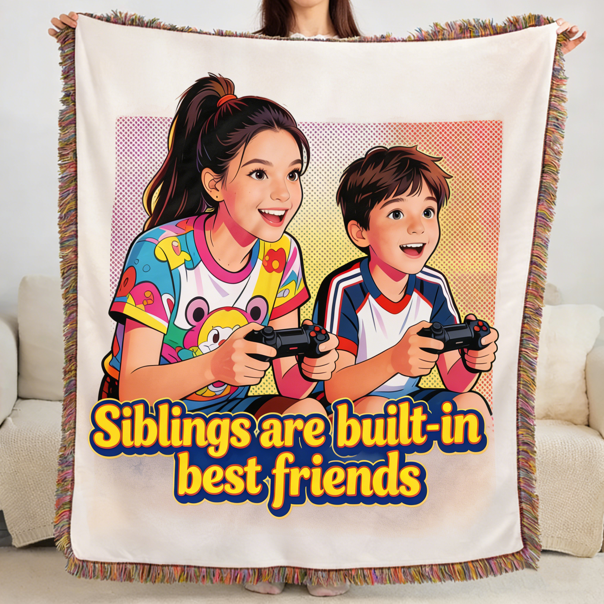 Personalized Photo Flannel Blanket Custom Text Pop Art Throw Fringed Home Decor Gift for Kids