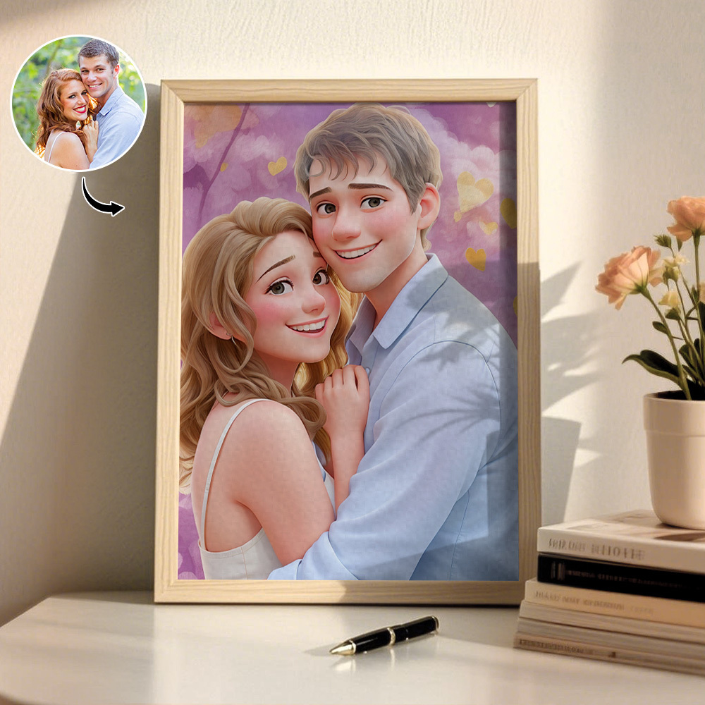 Custom Photo Cartoon Wooden Frame Decorations Romantic Decor Plaque Gifts For Couples - MyPhotoSocks