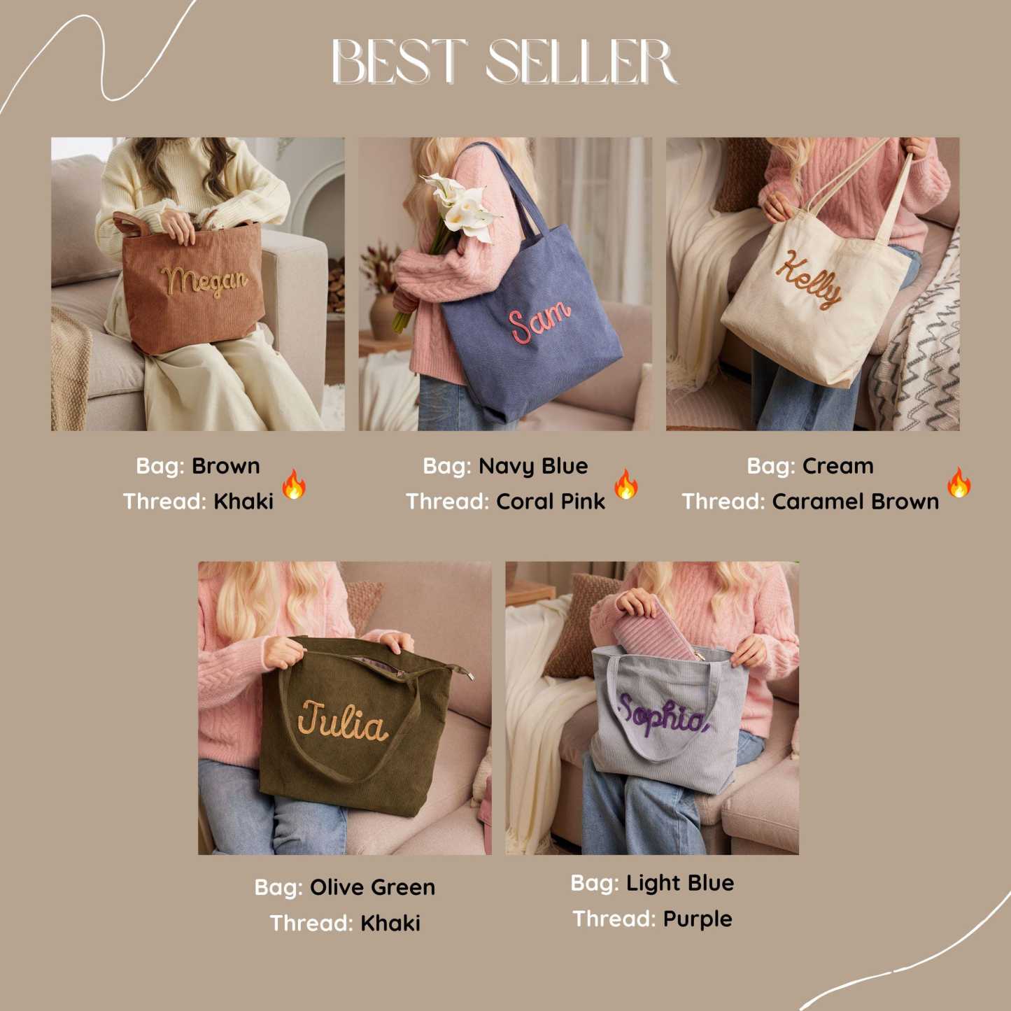Custom Corduroy Tote Bag Personalized Embroidered Corduroy Tote Bag With Magnetic Buckle Mother's Day Gifts - aiprintlab