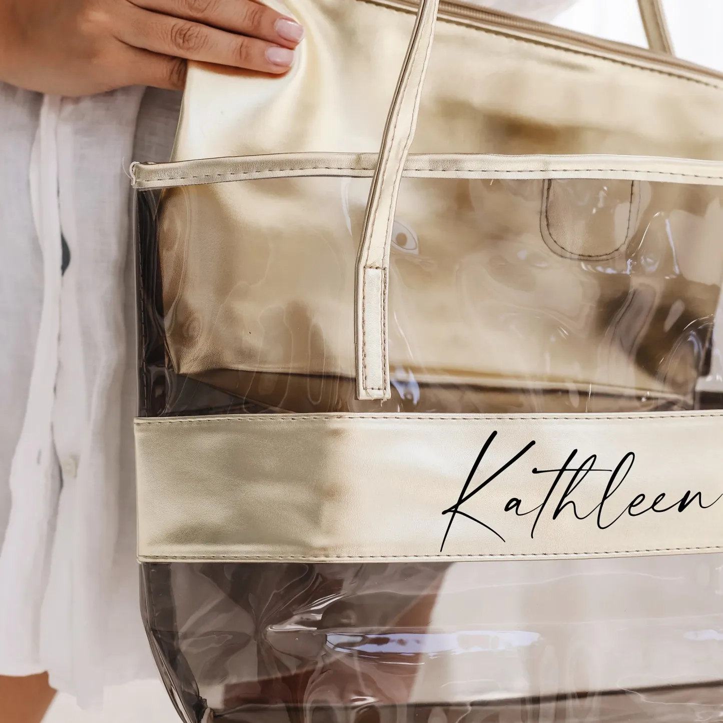 Personalized Clear Tote Bag Custom Name Transparent Shoulder Bag Personalized Reusable Beach Tote Bag Gifts for Her