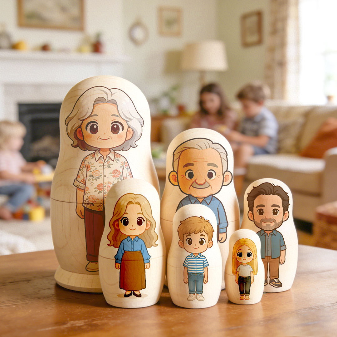 Personalized Portrait Nesting Doll Custom Photo Family Portrait Cartoon Style Gift Photo Gift for Grandma - aiprintlab